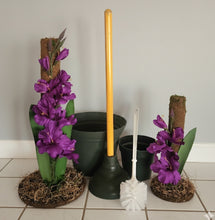 Load image into Gallery viewer, Toilet Plunger & Scrub Brush Containers Pink Gladiola Iris Sword Lily Flowers POTTY PLANTS