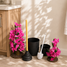 Load image into Gallery viewer, Toilet plunger and scrub brush keepers bougainvillea potty plants bathroom decor