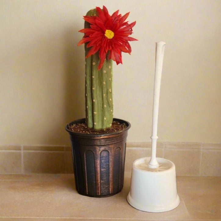 Cactus Blossom Toilet Scrub Brush Container Southwest Bathroom Decor